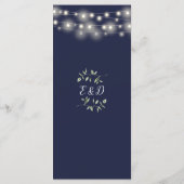 Navy Blue Floral String Lights Wedding Dinner Menu (Achterkant)