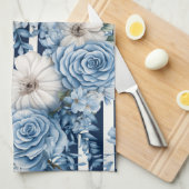 Navy Blue Floral Stripes Theedoek (Quarter Fold)