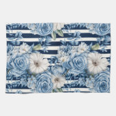 Navy Blue Floral Stripes Theedoek (Horizontaal)