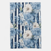Navy Blue Floral Stripes Theedoek (Verticaal)