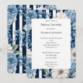 Navy Blue Floral Stripes Vrijgezellenfeest Kaart (Voorkant / Achterkant)