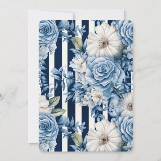 Navy Blue Floral Stripes Vrijgezellenfeest Kaart (Achterkant)