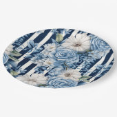 Navy Blue Floral Stripes Vrijgezellenfeest Papieren Bordje (Gekanteld)