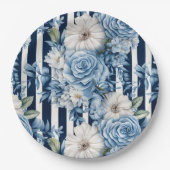 Navy Blue Floral Stripes Vrijgezellenfeest Papieren Bordje (Voorkant)