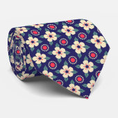 Navy Blue Floral  Stropdas (Opgerold)