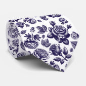 Navy Blue Floral  Stropdas (Opgerold)