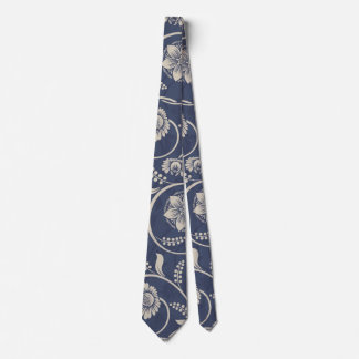 Navy Blue Floral Stropdas