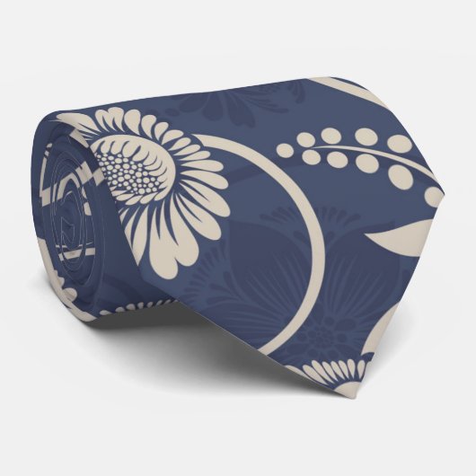 Navy Blue Floral Stropdas (Opgerold)