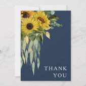 Navy Blue Floral Sunflower Eucalyptus Weddenschap Bedankkaart (Voorkant)