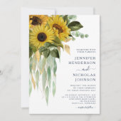 Navy Blue Floral Sunflower Eucalyptus Weddenschap Kaart (Voorkant)