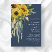 Navy Blue Floral Sunflower Eucalyptus Weddenschap Kaart