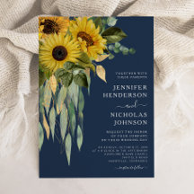 Navy Blue Floral Sunflower Eucalyptus Weddenschap
