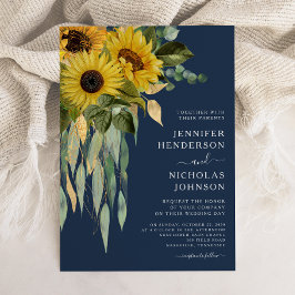 Navy Blue Floral Sunflower Eucalyptus Weddenschap Kaart
