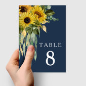 Navy Blue Floral Sunflower Eucalyptus Weddenschap Kaart