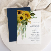 Navy Blue Floral Sunflower Eucalyptus Weddenschap