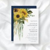 Navy Blue Floral Sunflower Eucalyptus Weddenschap Kaart