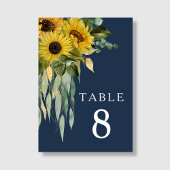 Navy Blue Floral Sunflower Eucalyptus Weddenschap Kaart