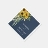 Navy Blue Floral Sunflower Eucalyptus Weddenschap Servet (Hoek)