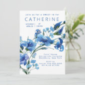 Navy Blue Floral Sweet 16 Party Kaart (Staand voorkant)