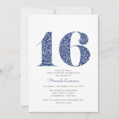 Navy Blue Floral Sweet Sixteen Birthday Kaart (Voorkant)