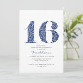 Navy Blue Floral Sweet Sixteen Birthday Kaart (Staand voorkant)