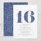 Navy Blue Floral Sweet Sixteen Birthday Kaart (Voorkant / Achterkant)