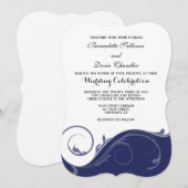 Navy Blue Floral Swirl Bracket Wedding Invites Kaart (Voorkant / Achterkant)