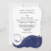 Navy Blue Floral Swirl Bracket Wedding Invites Kaart (Voorkant)