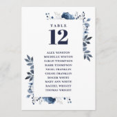 Navy Blue Floral Tafel Nummer Zitplaatskaart Kaart (Voorkant)