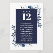 Navy Blue Floral Tafel Nummer Zitplaatskaart Kaart (Achterkant)