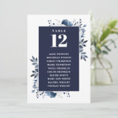 Navy Blue Floral Tafel Nummer Zitplaatskaart Kaart (Staand voorkant)