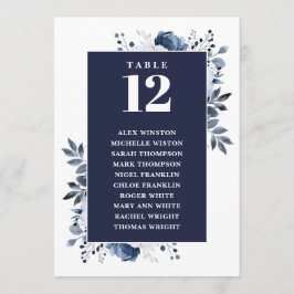 Navy Blue Floral Tafel Nummer Zitplaatskaart Kaart