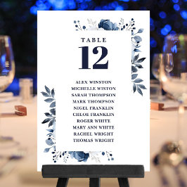Navy Blue Floral Tafel Nummer Zitplaatskaart Kaart