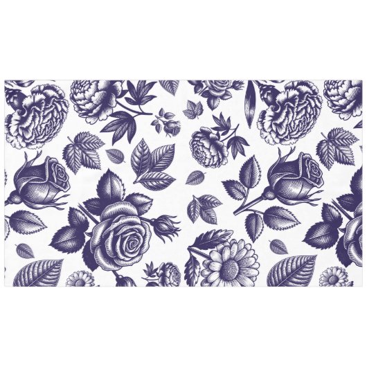Navy Blue Floral  Tafelkleed (Voorkant (Horizontaal))