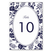Navy Blue Floral Tafelnummer Kaart (Voorkant)