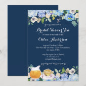 Navy Blue Floral Teacup Bruids Douche Uitnodiging (Voorkant / Achterkant)