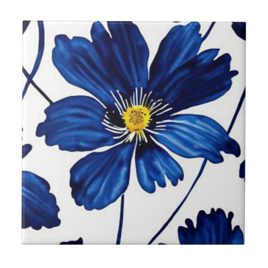 Navy blue floral tegeltje (Voorkant)