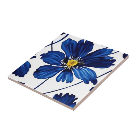 Navy blue floral tegeltje (Zijkant)