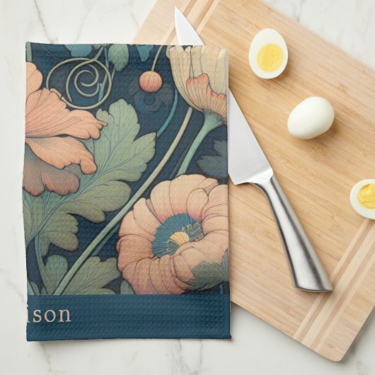 Navy blue floral theedoek (Quarter Fold)