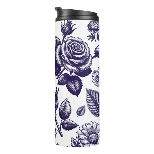 Navy Blue Floral Thermosbeker (Geroteerd rechts)