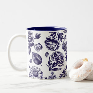 Navy Blue Floral  Tweekleurige Koffiemok