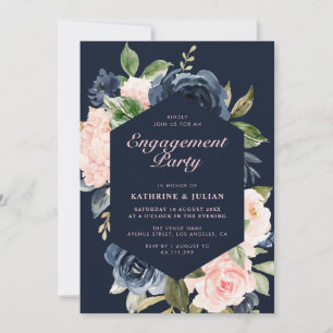 Navy blue floral verlofpartij kaart