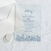 Navy Blue Floral Victoriaans Frans Elegant Huwelij Acryl Uitnodigingen