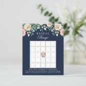 Navy Blue Floral Vrijgezellenfeest Bingo Game Kaar (Staand voorkant)