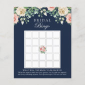 Navy Blue Floral Vrijgezellenfeest Bingo Game Kaar (Voorkant)