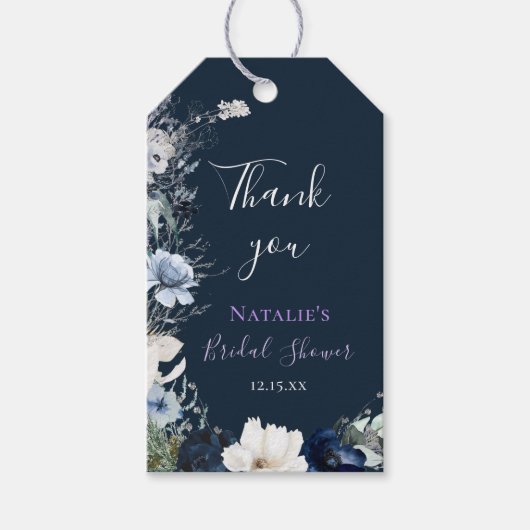 Navy Blue Floral Vrijgezellenfeest Dank u Cadeaulabel (Voorkant)