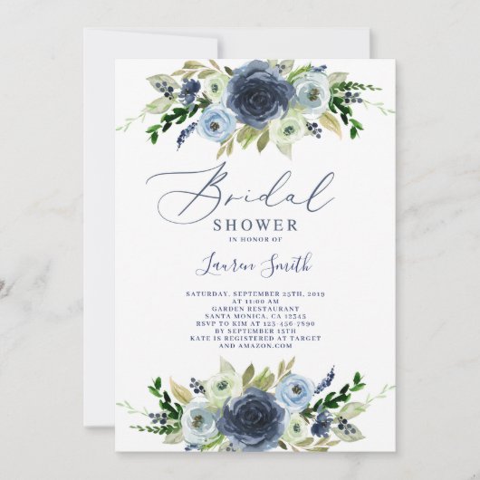 Navy Blue floral vrijgezellenfeest Kaart (Voorkant)