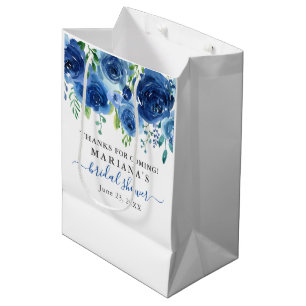 Navy Blue Floral Vrijgezellenfeest Medium Gift Bag Cadeauzakje