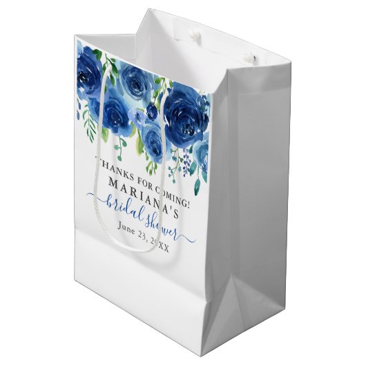 Navy Blue Floral Vrijgezellenfeest Medium Gift Bag Medium Cadeauzakje (Voorkant Gekanteld)