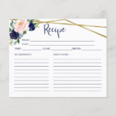 Navy Blue Floral Vrijgezellenfeest Recept Kaart (Voorkant)